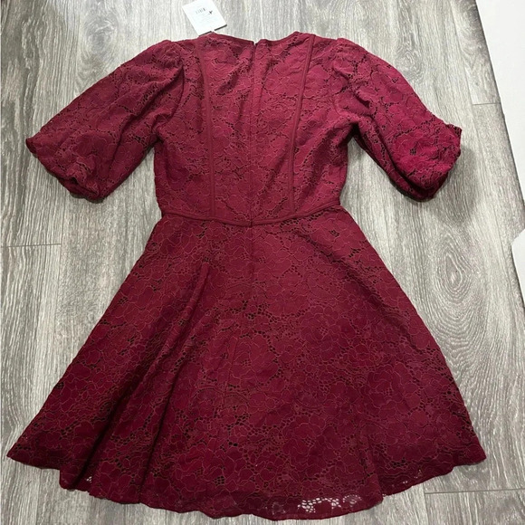 NWT Rachel Parcell V-Neck Puff Sleeve Mini Dress Wine Red Size 0 - Picture 11 of 12